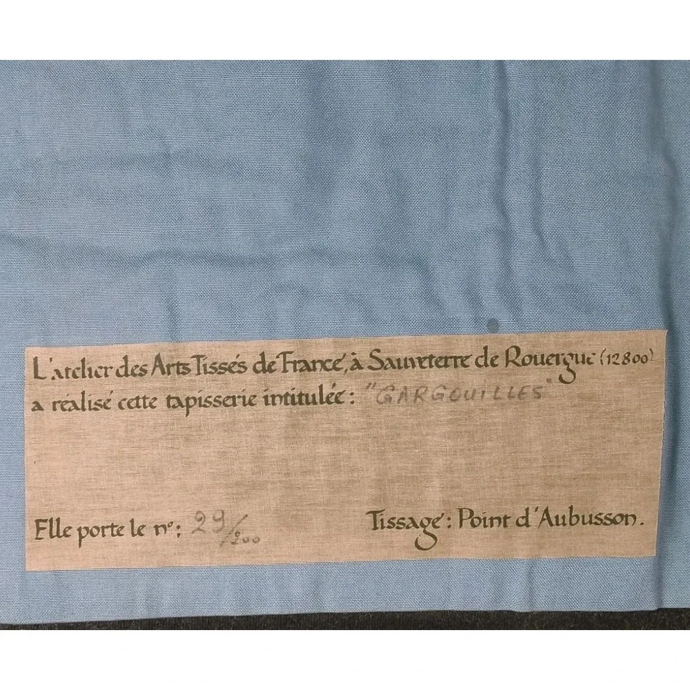 Vintage 1992 French Tapestry Gargouiles Point d'Aubusson Limited Ed 29/200 Paris